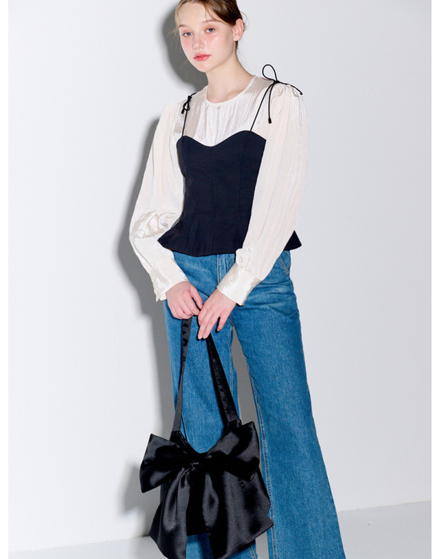 오프닝선샤인 Peplum bustier top black 착용컷