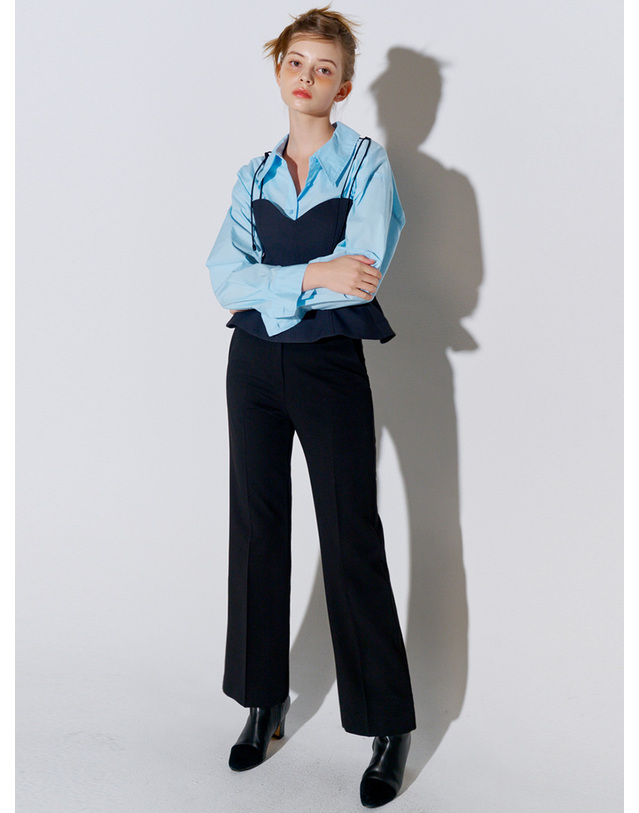 오프닝선샤인 Peplum bustier top black 착용컷