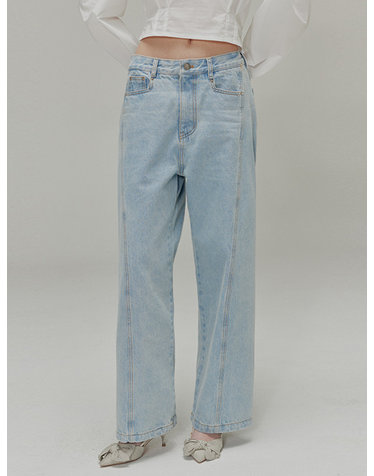 오프닝선샤인 Low rise wide denim pants_Light indigo