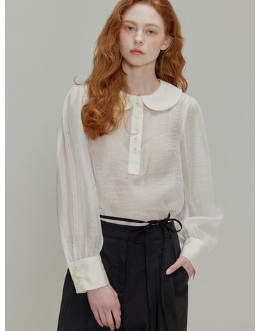 Round collar see-through blouse_Ivory