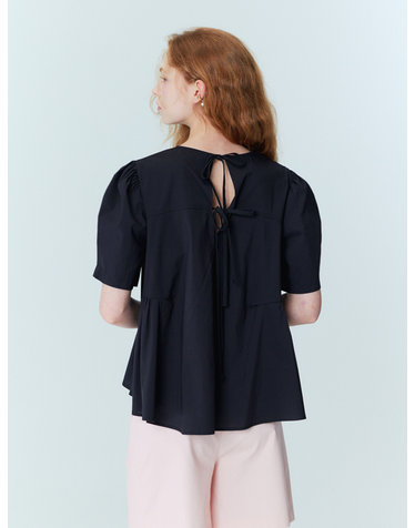 Back Ribbon Detail Peplum Blouse_Black