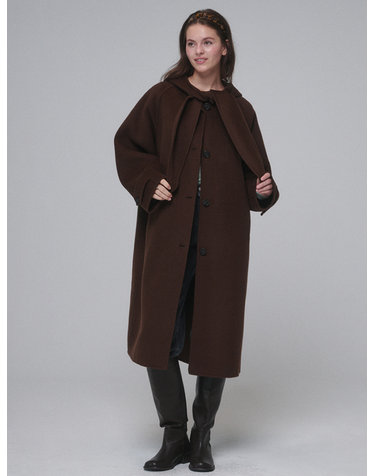 Hooded muffler handmade long coat_Chocolate Brown