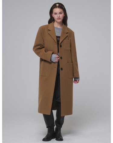 Single-breasted Wool long coat_Brown