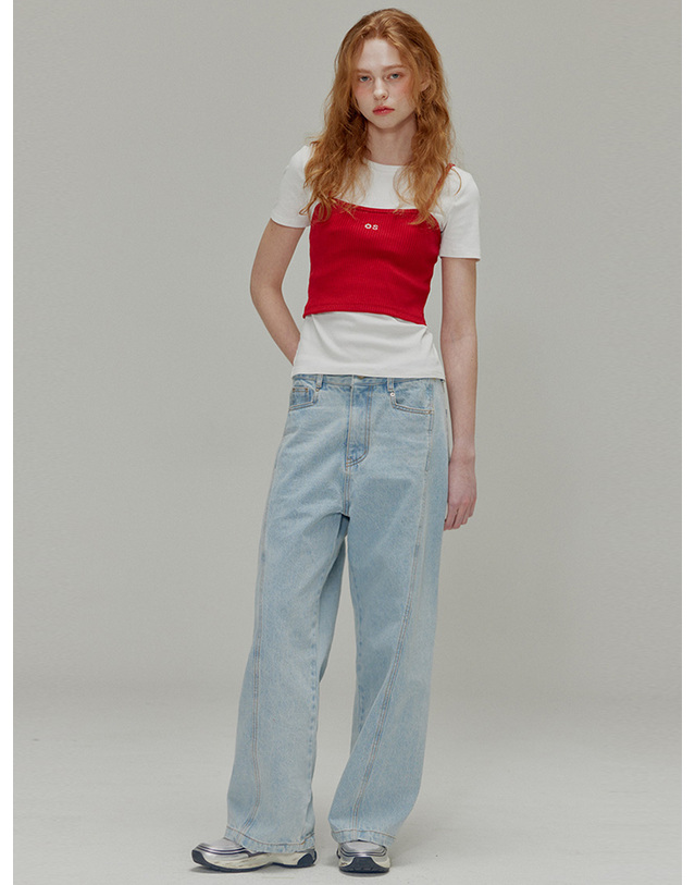 오프닝선샤인 Low rise wide denim pants_Light indigo 착용컷