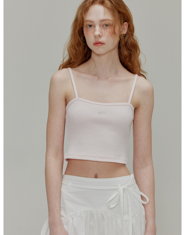 오프닝선샤인 Ribbed bustier logo top_Light pink 착용컷