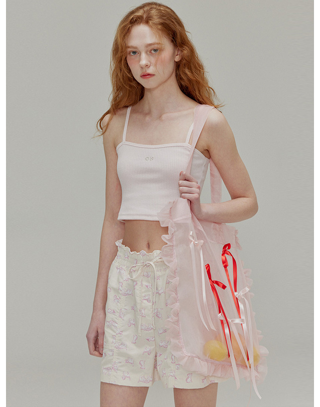 오프닝선샤인 Ribbed bustier logo top_Light pink 착용컷