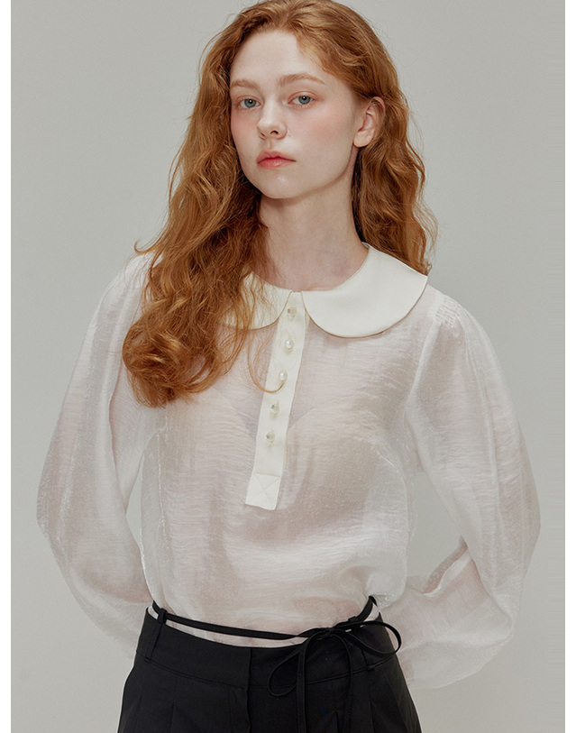 오프닝선샤인 Round collar see-through blouse_Ivory 착용컷