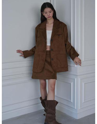 Suede Overfit 3-button Jacket_Camel