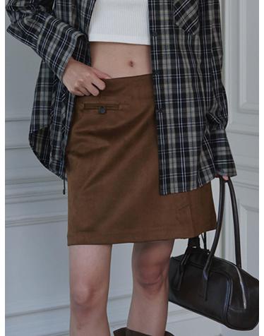 Suede Pocket Mini Skirt_Camel