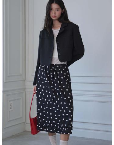 Frill Midi Dot Skirt_Black