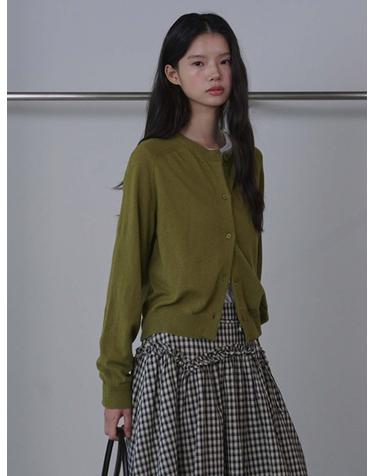 Round Neck Merino Wool Cardigan_Olive
