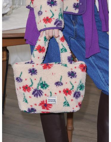 Flower Shearling Tote Bag_Beige