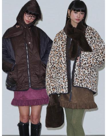 Leopard Reversible Quilted Fur Jacket_Brown+Cream