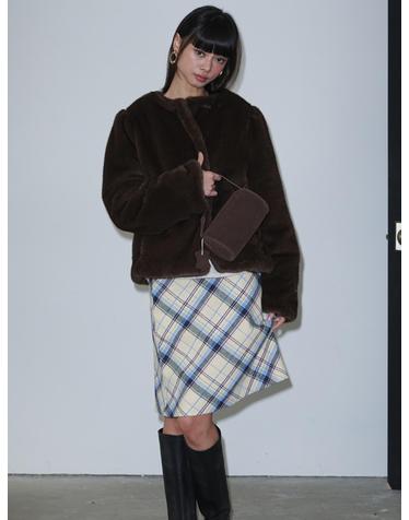 Soft Fur Jacket+Muffler_Brown