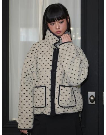 오프닝선샤인 heart Dot Pattern Fleece Jacket_Ivory