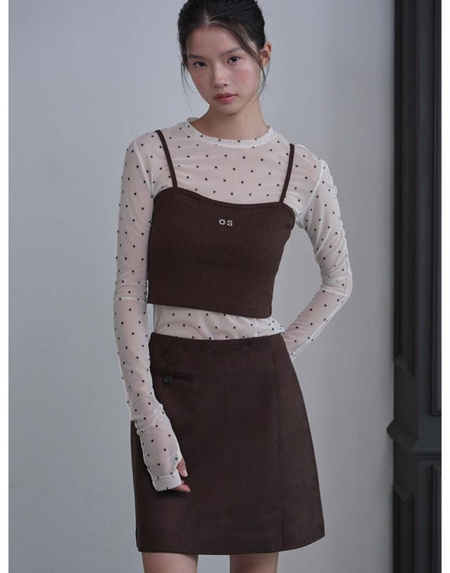 오프닝선샤인 Suede Pocket Mini Skirt_Dark Brown 착용컷