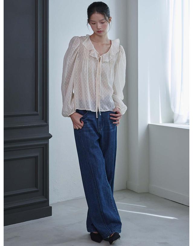 오프닝선샤인 Ruffled See-through Dot Blouse_Ivory 착용컷