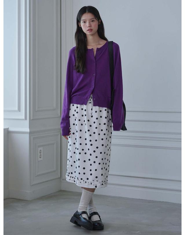 오프닝선샤인 Round Neck Merino Wool Cardigan_Purple 착용컷