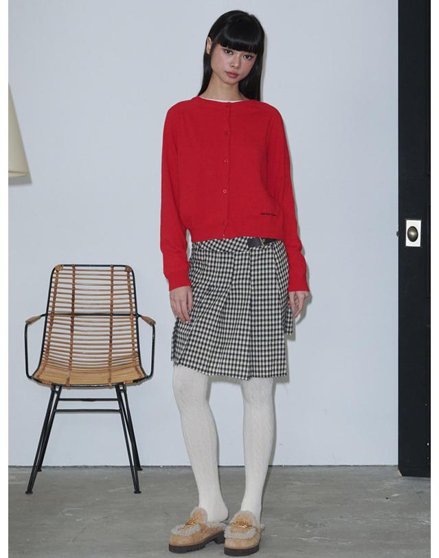 오프닝선샤인 Buckle Pleated Check Wrap Mini Skirt_Beige 착용컷
