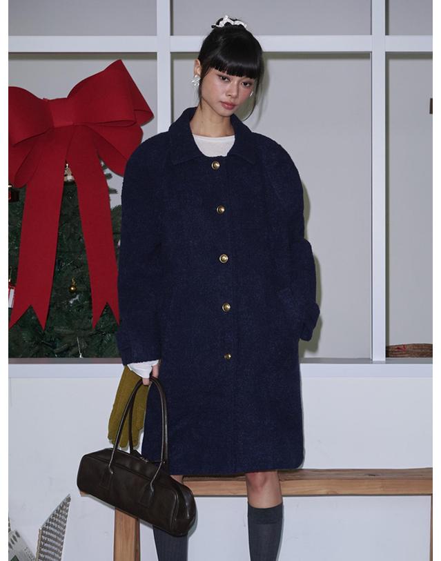 오프닝선샤인 Boucle Raglan Single Wool Long Coat_Navy 착용컷