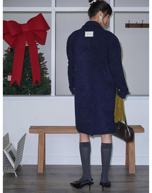 오프닝선샤인 Boucle Raglan Single Wool Long Coat_Navy 착용컷