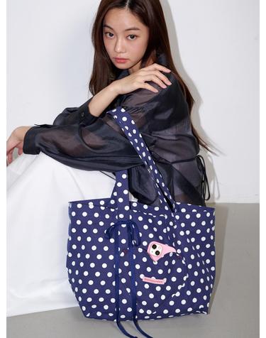 Heart Pocket Big Eco Bag Dot Navy