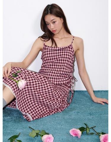 Check Side String Sleeveless Top Wine