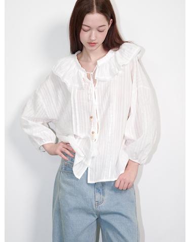 Ruffle Collar Bohemian Cotton Blouse White