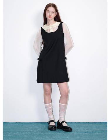 Ribbon bustier pleated mini dress Black