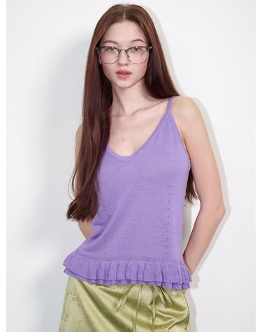 Sleeveless Frill Linen Knit Top Lavender