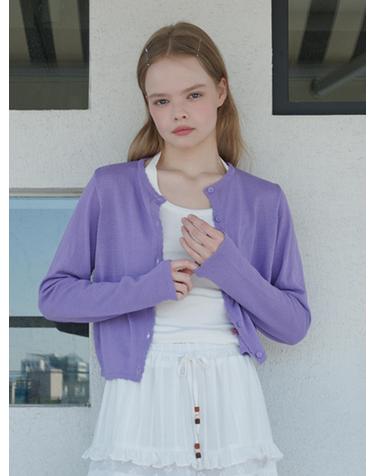 Sheer Scallop Linen Cardigan Lavender