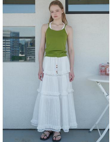 Lace Contrast Tiered Cotton Maxi Skirt White