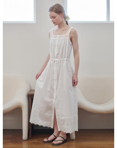 Eyelet Lace Cotton Maxi Dress White