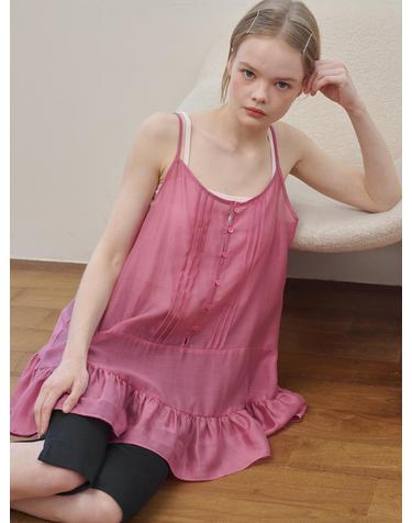 Pintuck Sleeveless Chiffon Mini Dress Rose Pink