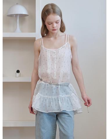 Pintuck Sleeveless Chiffon Mini Dress Flower White