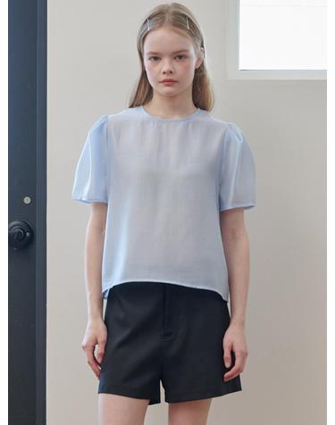 Puff Sleeve Basic Short-sleeved Blouse_Sky Blue
