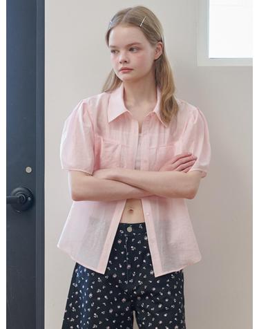 Organza Puff Sleeve Pocket Blouse_Light Pink