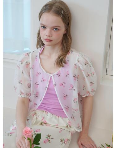 Organza Puff Sleeve Floral Jacket Ivory