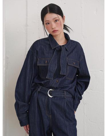 Tie-Point Waist Strap Denim Shirt Dark Indigo