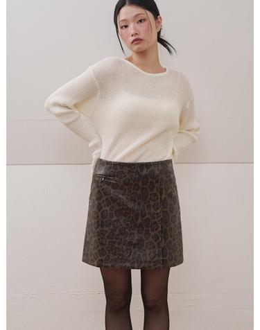 Leopard Leather Pocket Mini Skirt Brown