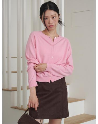 오프닝선샤인 Round Neck Merino Wool Cardigan Baby Pink