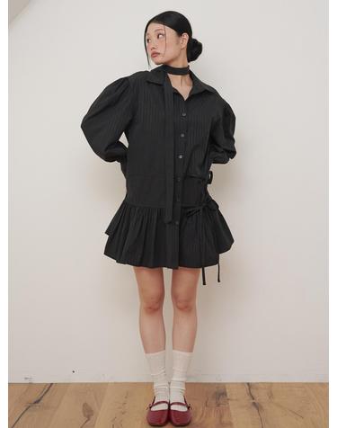 Stripe Double Strap Shirt Mini Dress Black