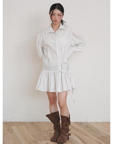 Stripe Double Strap Shirt Mini Dress Ivory