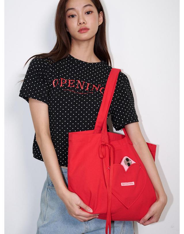 오프닝선샤인 Heart Pocket Big Eco Bag Red 착용컷