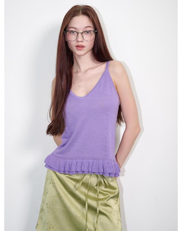 오프닝선샤인 Linen Frill Sleeveless Cardigan Set Lavender 착용컷