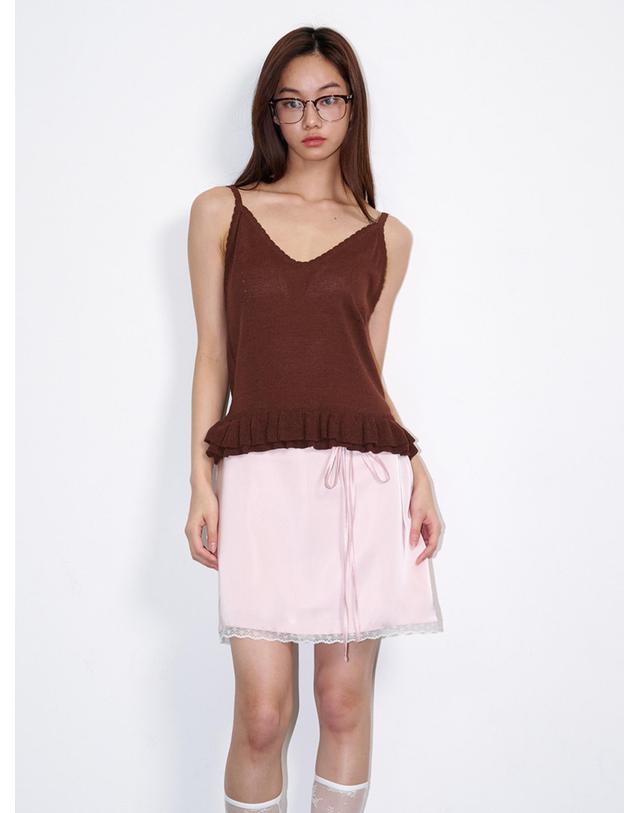 오프닝선샤인 Linen Frill Sleeveless Cardigan Set Brown 착용컷