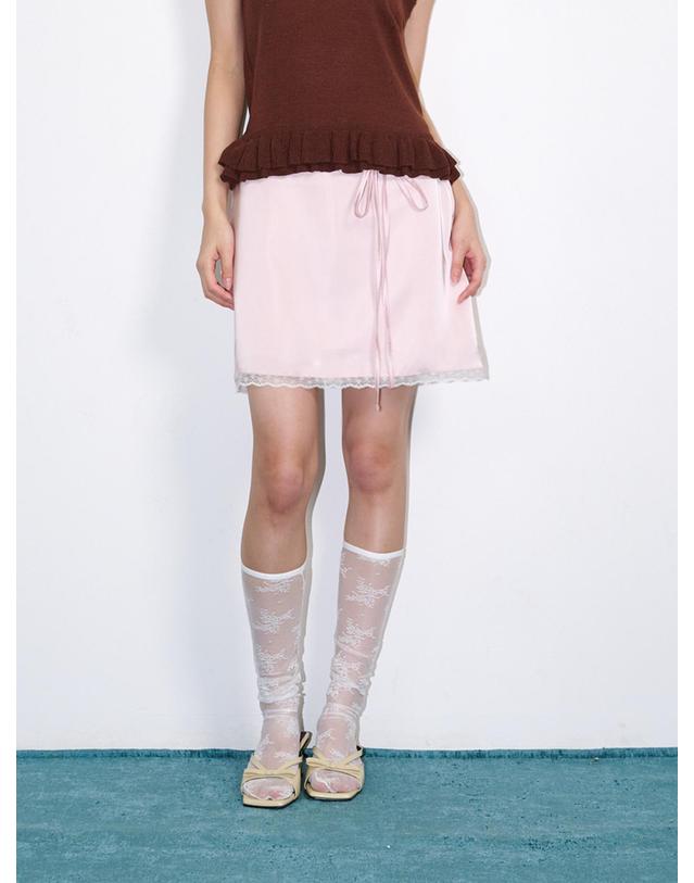 오프닝선샤인 String Belt satin mini skirt Lace Pink 착용컷