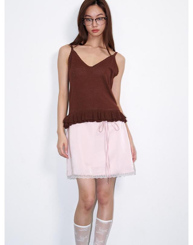 오프닝선샤인 String Belt satin mini skirt Lace Pink 착용컷