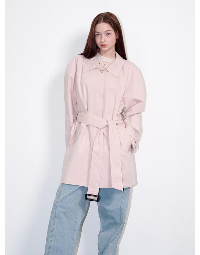 오프닝선샤인 Belted Half Trench Coat Pink 착용컷