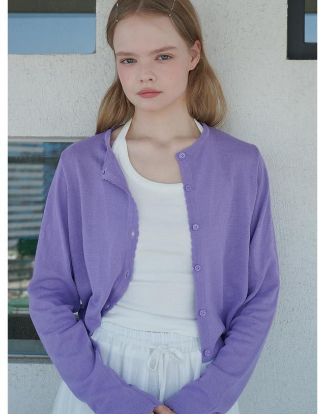 오프닝선샤인 Sheer Scallop Linen Cardigan Lavender 착용컷
